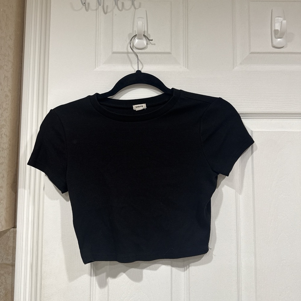 Garage black ribbed crop top